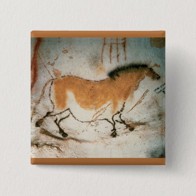 Chapa Cuadrada Dibujos de cueva Lascaux Prehistórico francés (Anverso)
