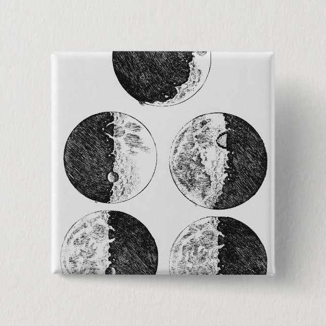 Chapa Cuadrada Dibujos de Galileo de las fases de la luna (Anverso)