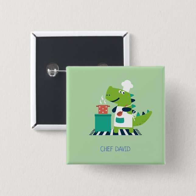 Chapa Cuadrada Dinosaur chef badge (Anverso y reverso)