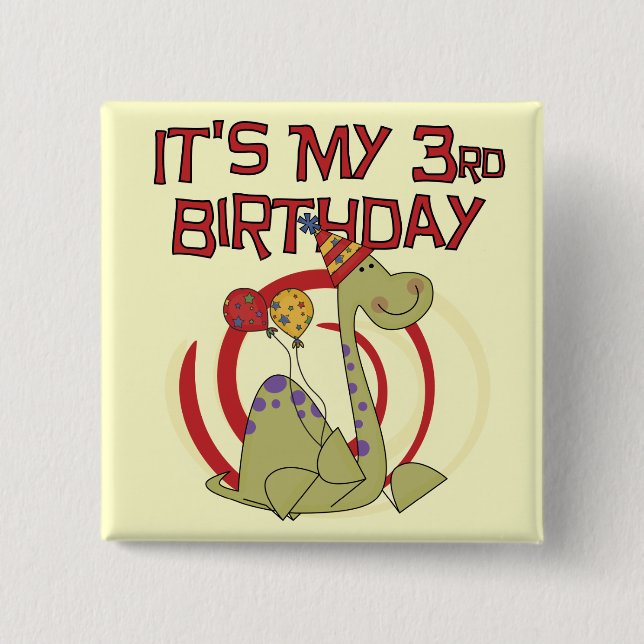 Chapa Cuadrada Dinosaurio 3er cumpleaños camisetas y regalos (Anverso)