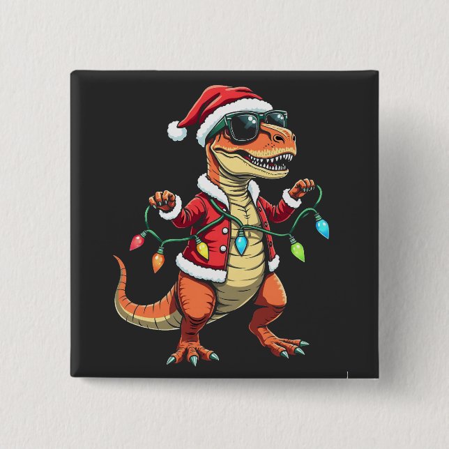 Chapa Cuadrada Dinosaurio envuelto con Navidades ilumina Santa Ha (Anverso)