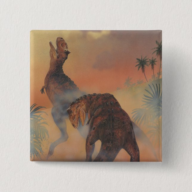 Chapa Cuadrada Dinosaurios de época, carnotaurus rugiendo en la j (Anverso)