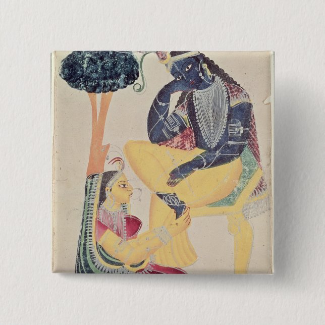 Chapa Cuadrada Dios Krishna con su amor mortal, Radha (Anverso)