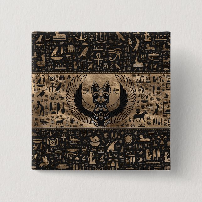 Chapa Cuadrada Diosa gata egipcia golpeada (Anverso)