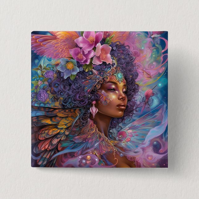 Chapa Cuadrada Diosa negra afroamericana reina fantasía arte B (Anverso)