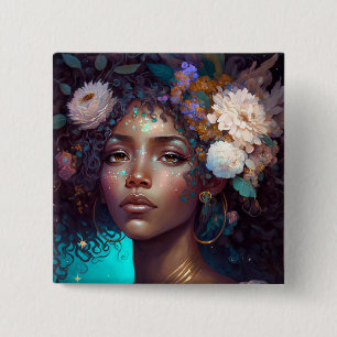 Chapa Cuadrada Diosa negra afroamericana reina fantasía arte B