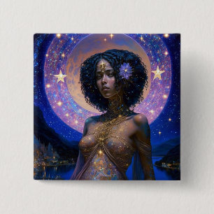 Chapa Cuadrada Diosa negra afroamericana reina fantasía arte B