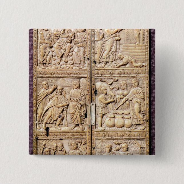 Chapa Cuadrada Díptica que muestra los milagros de Cristo (Anverso)