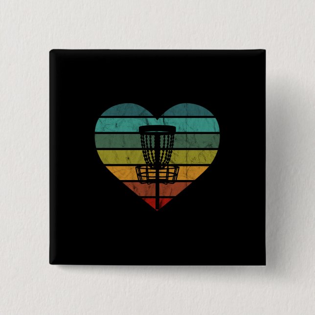 Chapa Cuadrada DiscGolf: cesta de destino retro vintage (Anverso)