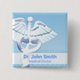 Chapa Cuadrada Diseño azul Caduceus 3D blanco médico