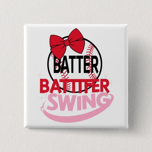 Chapa Cuadrada Diseño "Batter Batter Swing", con un tema de béisb (Anverso)