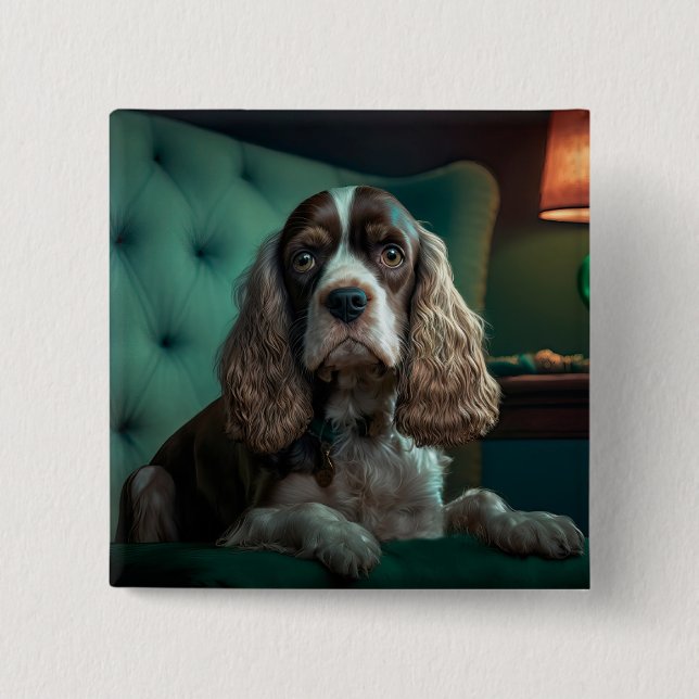 Chapa Cuadrada Diseño Clásico de Retrato de Cocker Spaniel Elegan (Anverso)