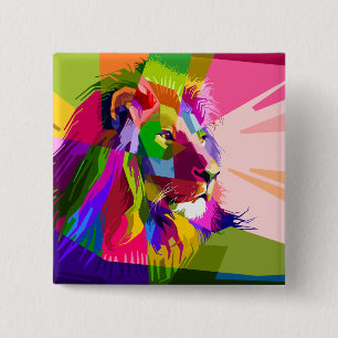 Chapa Cuadrada Diseño de arte pop prismático colorido de león