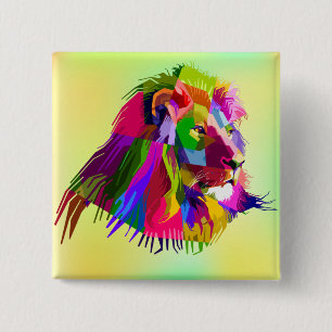 Chapa Cuadrada Diseño de arte pop prismático de cabeza de león-62