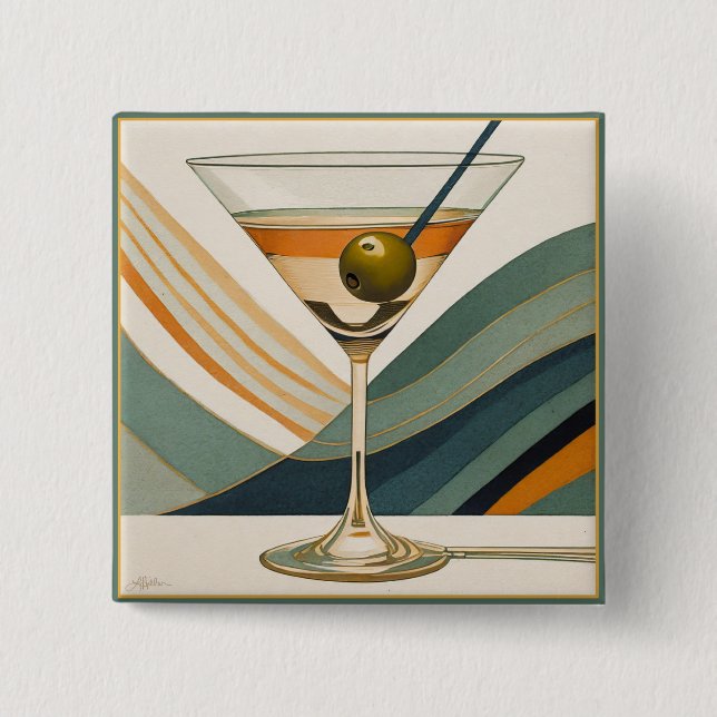 Chapa Cuadrada Diseño de Cocktail Martini Mid Century (Anverso)