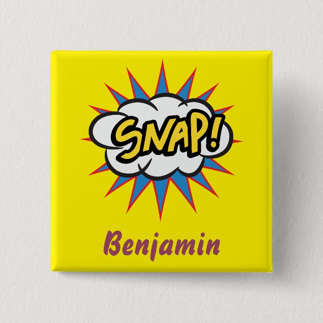 Chapa Cuadrada Diseño de cómics de Fun Snap amarillo (Anverso)