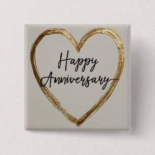 Chapa Cuadrada Diseño de "Feliz Aniversario" con corazón de oro