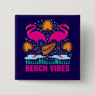 Chapa Cuadrada Diseño de Flamencos Rosas Beach Vibes