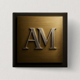 Chapa Cuadrada Diseño de metal dorado bruñido AM Monogram