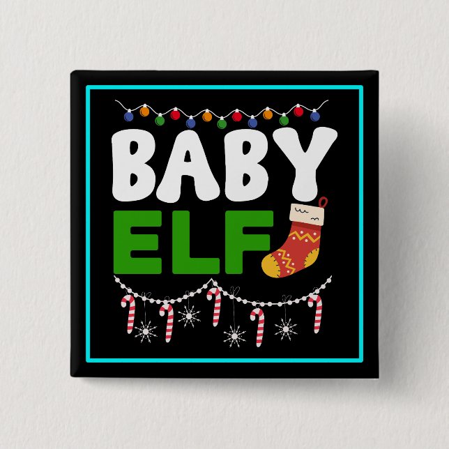Chapa Cuadrada Diseño de Navidad de Elfo Bebé-84608 (Anverso)