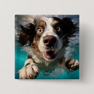 Chapa Cuadrada Diseño de perro emocionado nadando bajo el agua