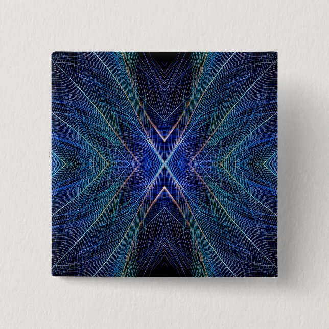 Chapa Cuadrada Diseño de Pluma Fractal Azul (Anverso)