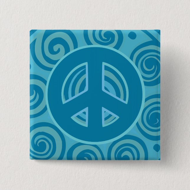 Chapa Cuadrada Diseño de signo de paz azul (Anverso)