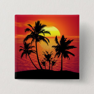 Chapa Cuadrada Diseño de silueta de palmeras al atardecer-65143
