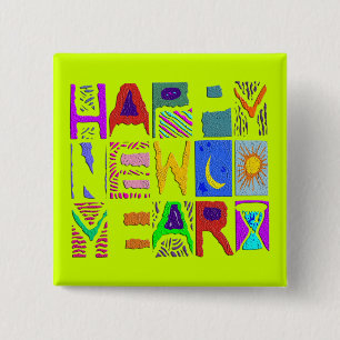 Chapa Cuadrada Diseño de texto abstracto "Feliz Año Nuevo"