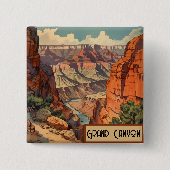 Chapa Cuadrada Diseño de Viajes Retro del Gran Cañón (Anverso)