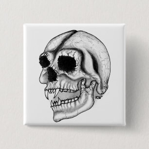 Chapa Cuadrada Diseño en blanco y negro del cráneo de vampiros