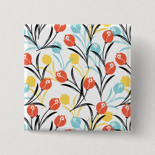 Chapa Cuadrada Diseño floral de patrón vibrante de tulipán en bla