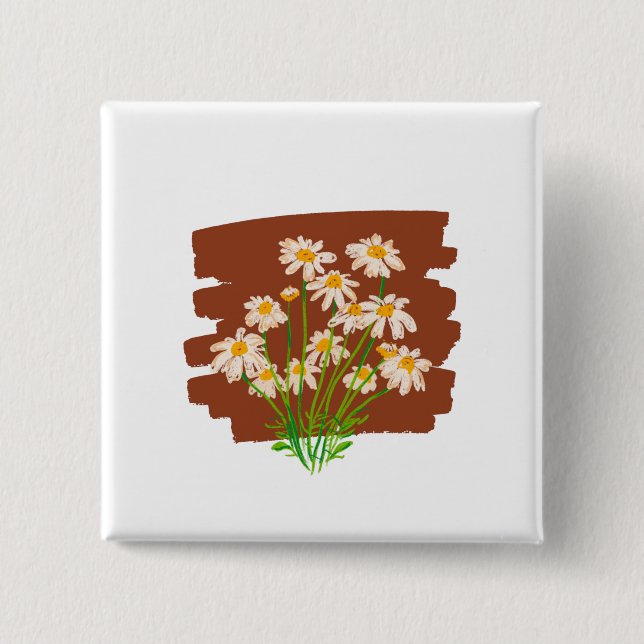 Chapa Cuadrada Diseño floral rústico sobre fondo marrón (Anverso)
