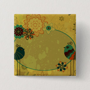 Chapa Cuadrada diseño floral y de pájaros vintage