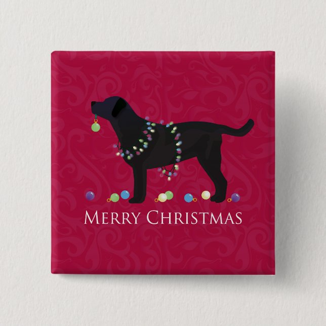 Chapa Cuadrada Diseño navideño de Black Lab Merry (Anverso)