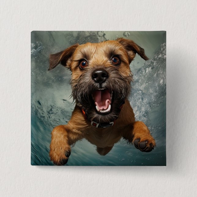 Chapa Cuadrada Diseño submarino de natación de perros lúdicos (Anverso)