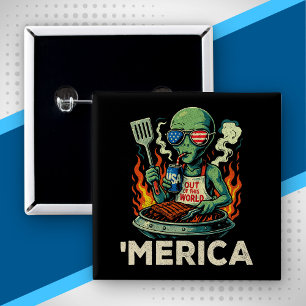 Chapa Cuadrada Divertida Barbacoa Americana Alienígena a la Parri
