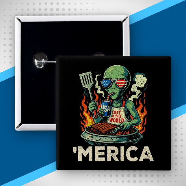 Chapa Cuadrada Divertida Barbacoa Americana Alienígena a la Parri (Subido por el creador)