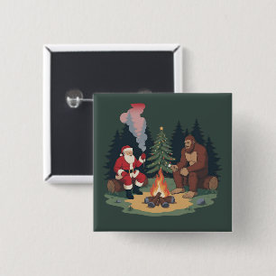 Chapa Cuadrada Divertido Bigfoot Navidad Santa Sasquatch Campamen