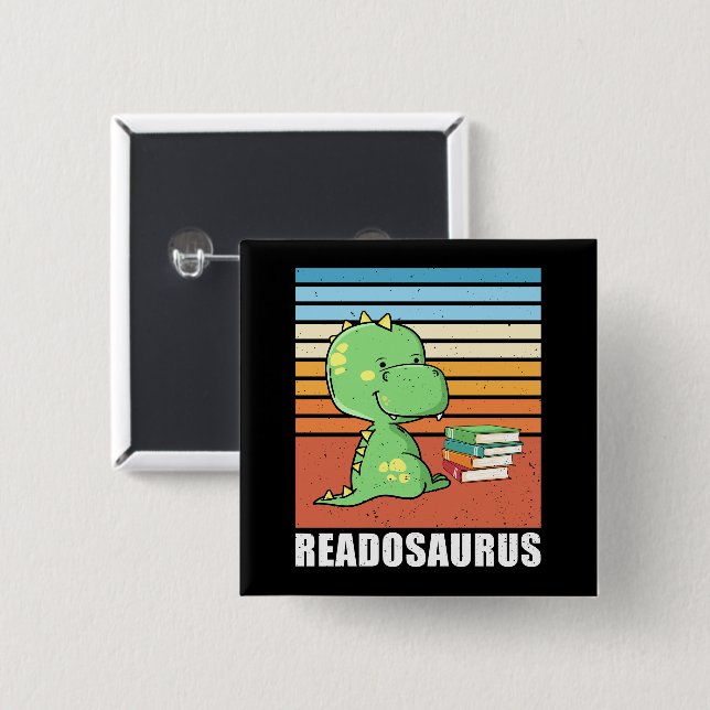 Chapa Cuadrada Divertido libro Readosaurus Dinosaur leyendo Dino  (Anverso y reverso)