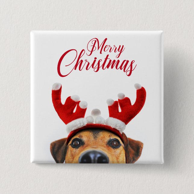 Chapa Cuadrada Divertidos Navidades Perro reno Antler Cabeza (Anverso)