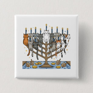 Chapa Cuadrada Diviértete con Hanukkah Gatos Meowzel Menorah