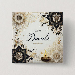 Chapa Cuadrada Diwali con flores elegantes y diya