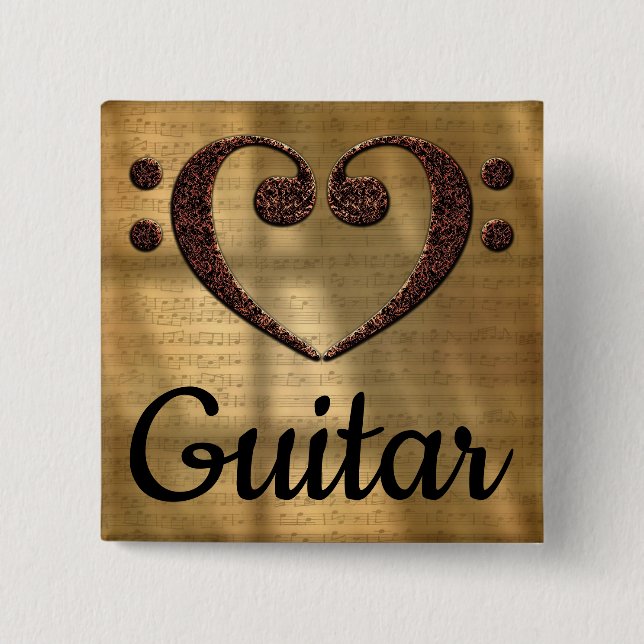 Chapa Cuadrada Doble Bass Clef Heart Guitar (Anverso)