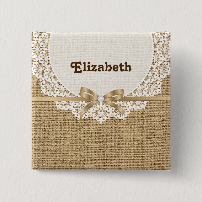 Chapa Cuadrada Doily blanca con encaje y lino de la morrada natur (Anverso)