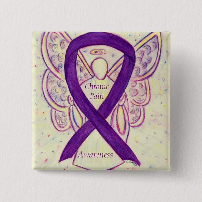 Chapa Cuadrada Dolor crónico Conciencia Angel Ribbon Art Pin (Anverso)