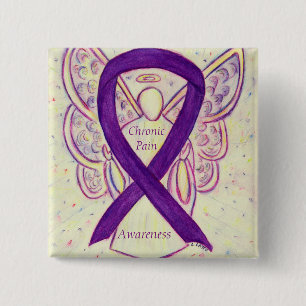 Chapa Cuadrada Dolor crónico Conciencia Angel Ribbon Art Pin