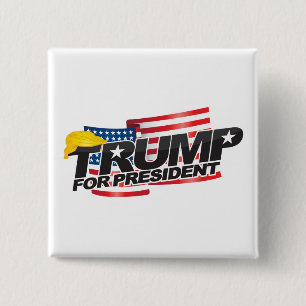 Chapa Cuadrada Donald Trump para el presidente (con el pelo)