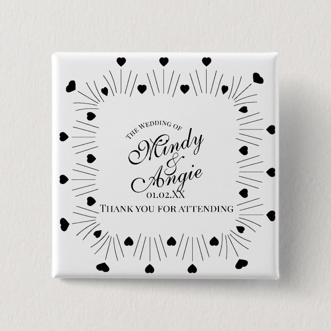 Chapa Cuadrada Doodle Hearts Frame Script Wedding (Anverso)