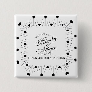 Chapa Cuadrada Doodle Hearts Marco Script Boda